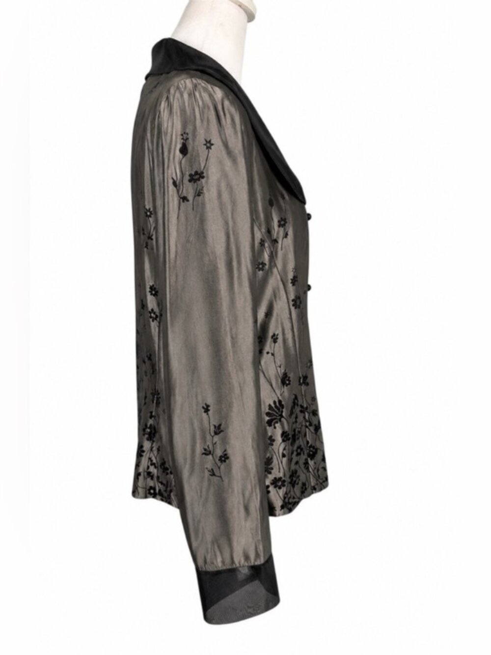 Vintage Patra Pewter Organza Floral Embroidered Blouse Size 16 Made USA - Picture 6 of 10